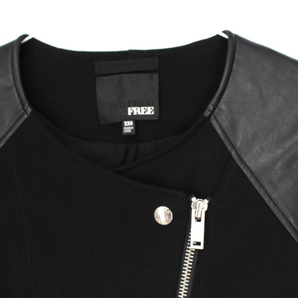 Aritzia Wilfred Free Black Asymmetric Zip Faux Leather Trim Jacket size XXS 2XS - Picture 2 of 6